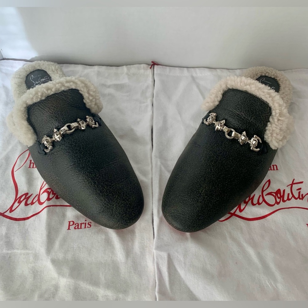 Christian Louboutin Men's
Woolito Swing Flat Leather Mules 44